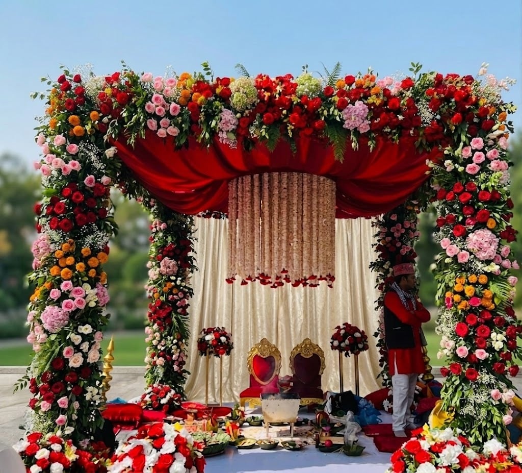 Royal Red and White Mandap Setup