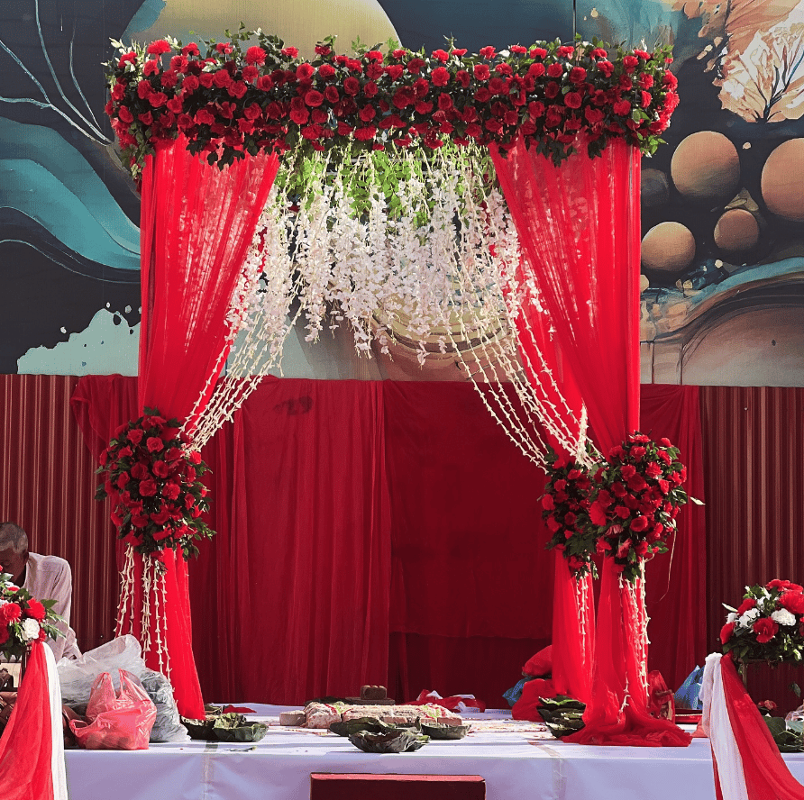 Red & White Floral Passage with Mandap