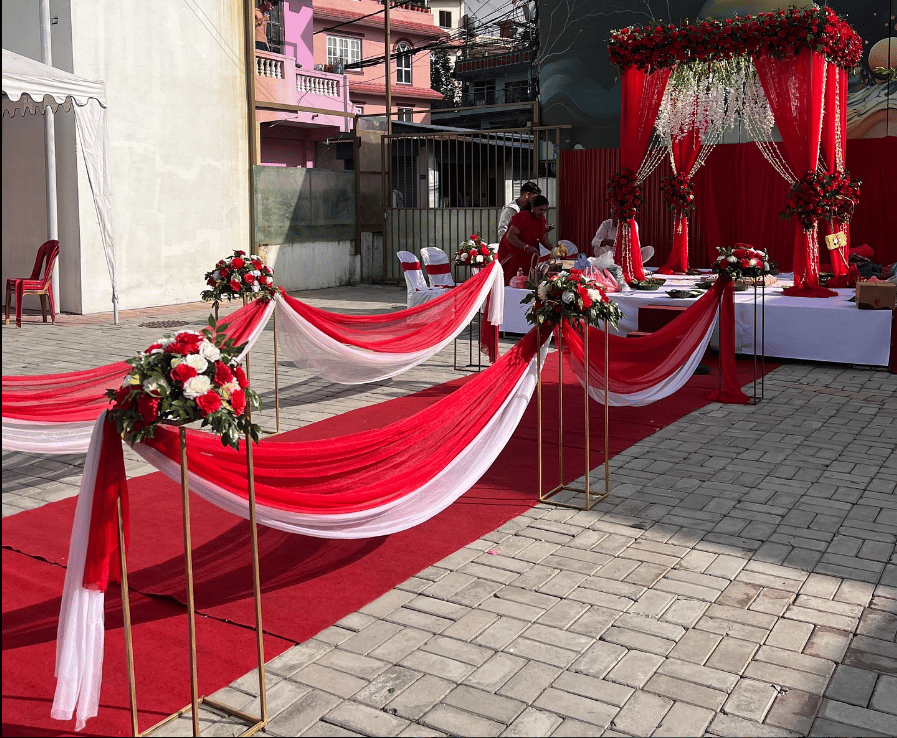 Red & White Floral Passage with Mandap