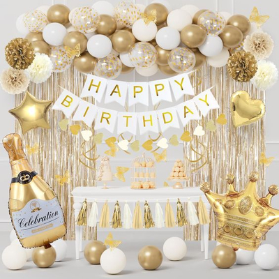 Gold and White Celebration Balloon Arch Birthday Decoration(BD 66)