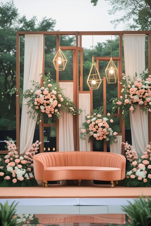 Peach Velvet & Wooden Geometric Stage PB 181