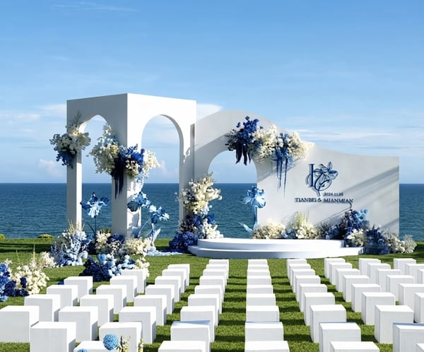 Oceanfront Blue & White Arch Wedding Stage SD 351