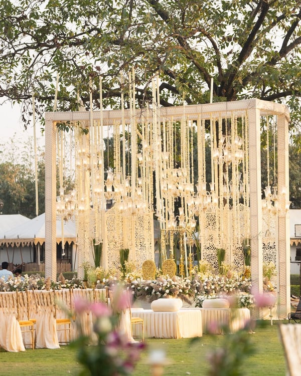 Ivory Chandelier & Floral Canopy Mandap M 159