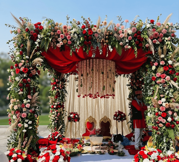 Royal Red and White Mandap Setup M 128